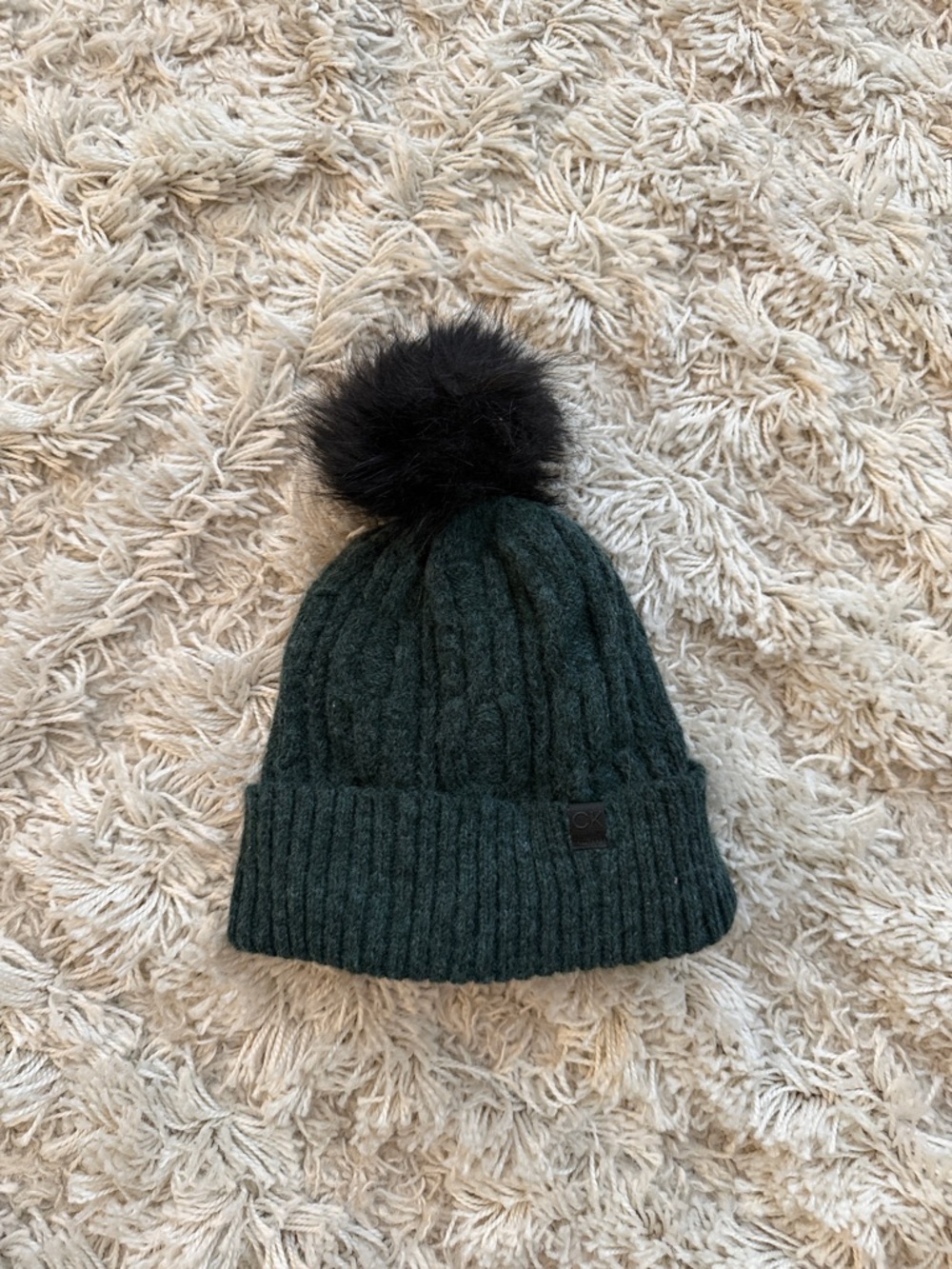 Calvin Klein Pom Beanie Hat in Dark Green with Black Pom